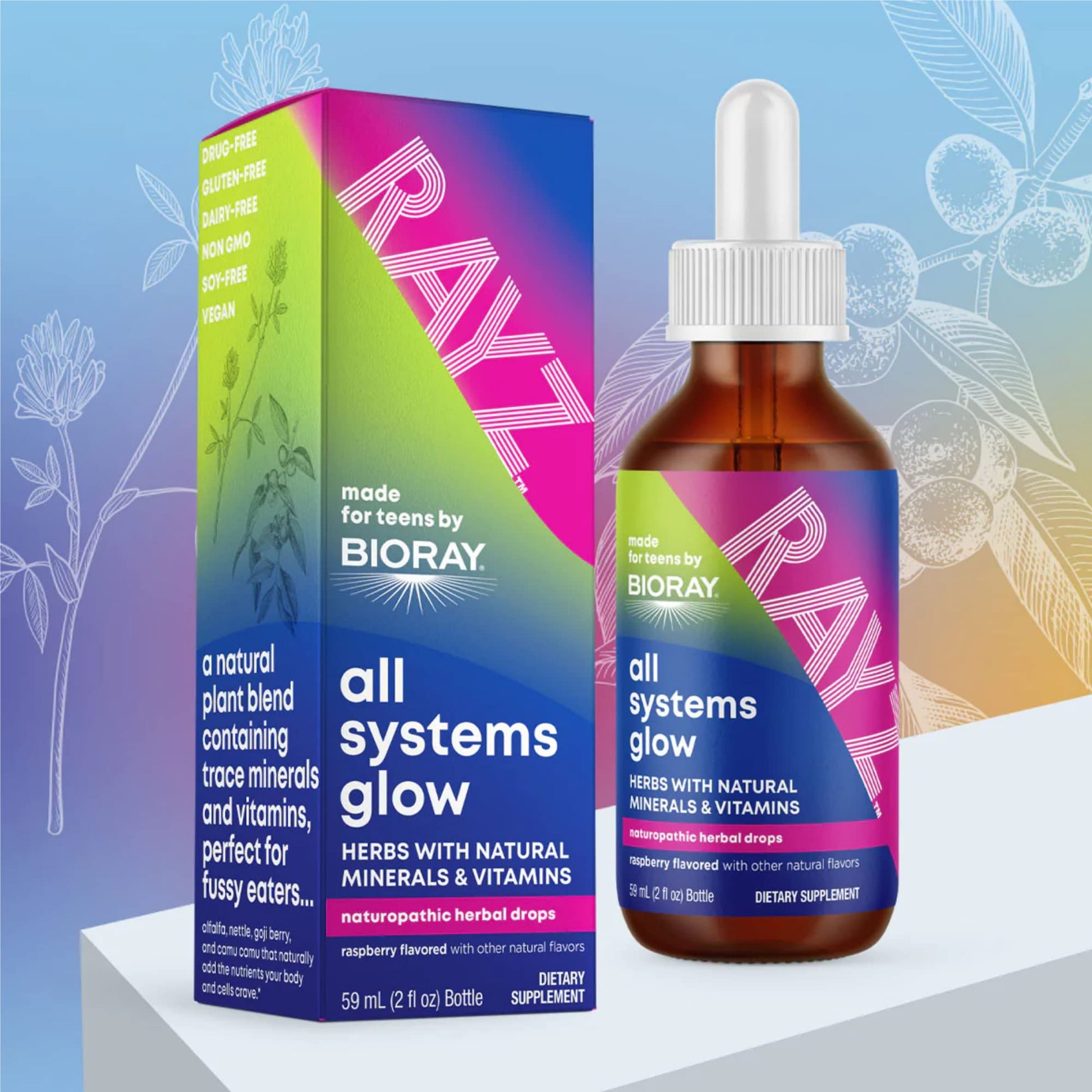 BIORAY RAYZ All Systems Glow, Raspberry Flavor - 2 fl oz - Convenient Source of Vitamins & Minerals for Teens 12-18 Years Old BIORAYBuy Supplements Australia