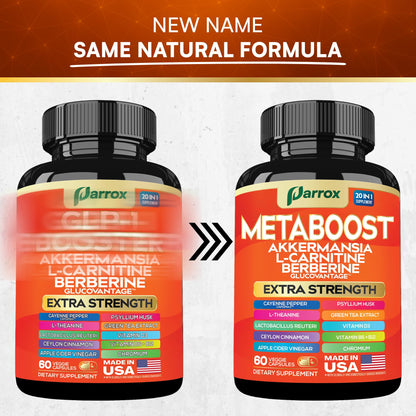 GLP-1 Booster Supplement, Akkermansia, L-Carnitine, Berberine (GlucoVantage), Methylfolate, Methylated B12, Chromium, Capsimax, Psyllium Husk, Probiotics Vitamins D3, B6, 20-in-1 Plant-Based (60 Caps) ParroxBuy Supplements Australia