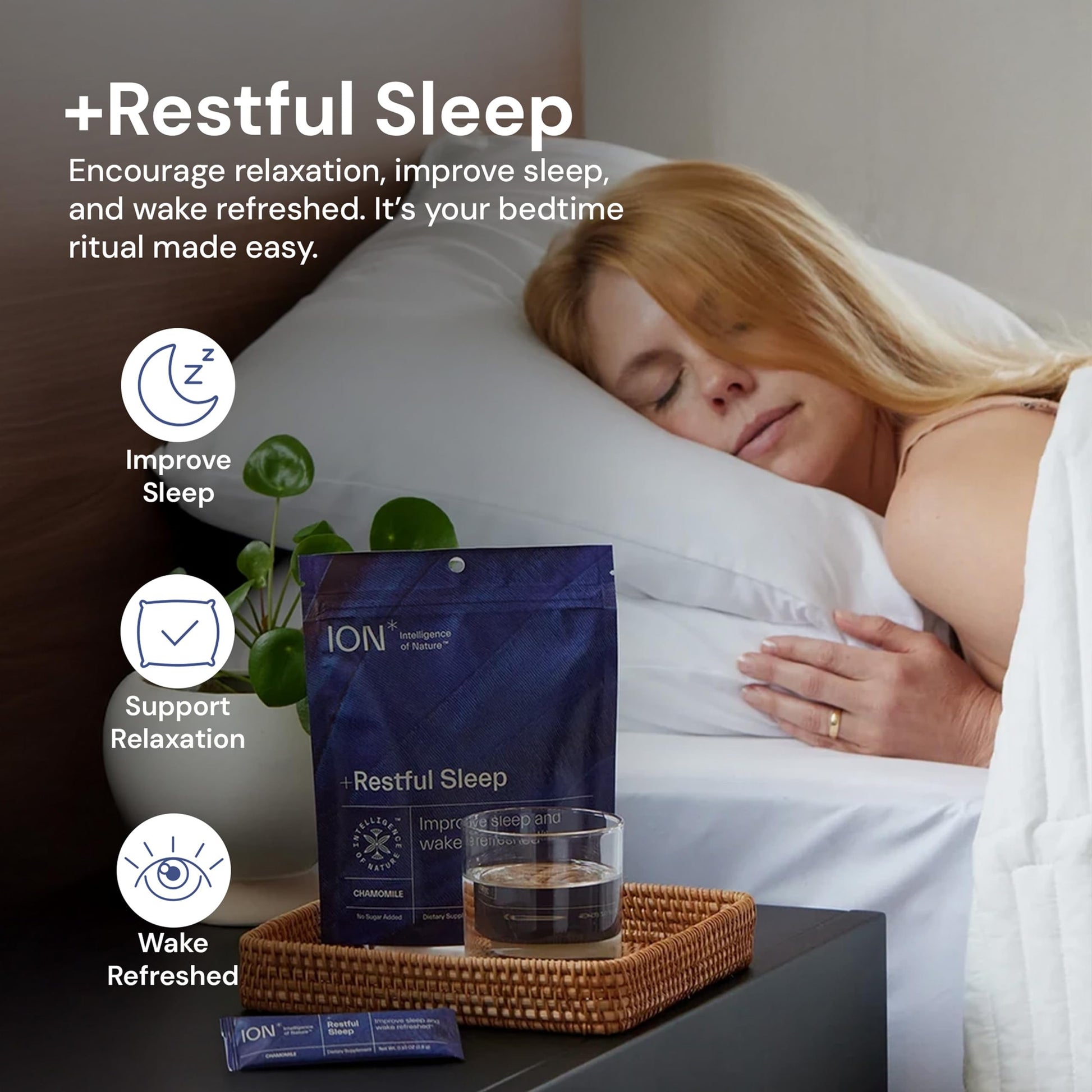ION* Intelligence of Nature Restful Sleep - Ashwagandha Calm Sleep Aid Powder Drink Mix for Restful Night with Magnesium and L Theanine for Women and Men - 5 Packets ION* Intelligence of NatureBuy Supplements Australia