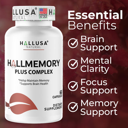 Hallusa Natural Brain Health Supplement Capsules 1680mg, Ginkgo Biloba, B Vitamins & Choline, Memory & Focus Support, Brain Booster for Men & Women, 60 Count Hallusa NaturalBuy Supplements Australia