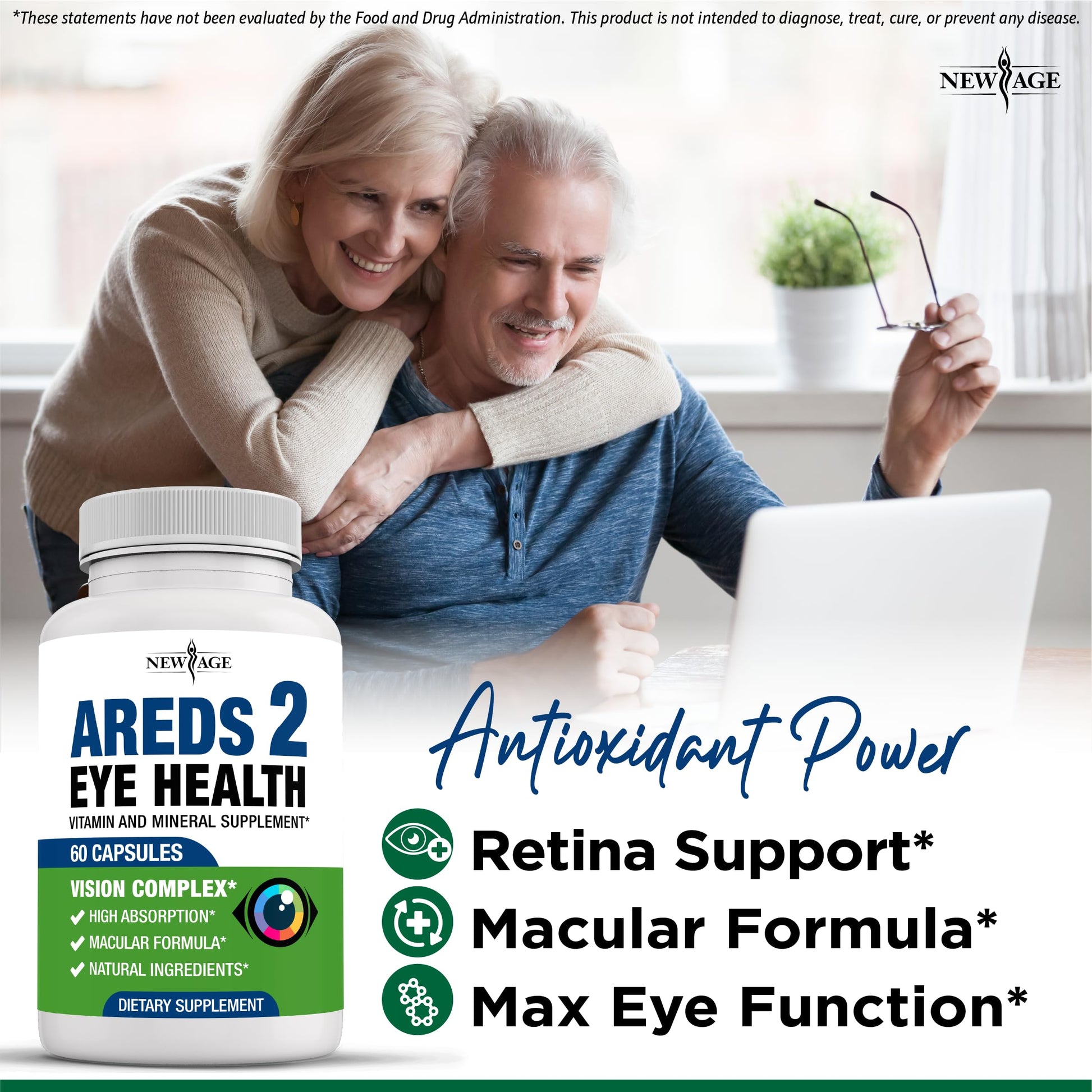 NEW AGE AREDS 2 Eye Vitamins - Lutein, Zeaxanthin, Bilberry, Astaxanthin Mineral Vision Supplement - 180 Count NEW AGEBuy Supplements Australia