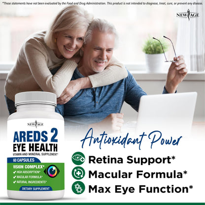 NEW AGE AREDS 2 Eye Vitamins - Lutein, Zeaxanthin, Bilberry, Astaxanthin Mineral Vision Supplement - 180 Count NEW AGEBuy Supplements Australia