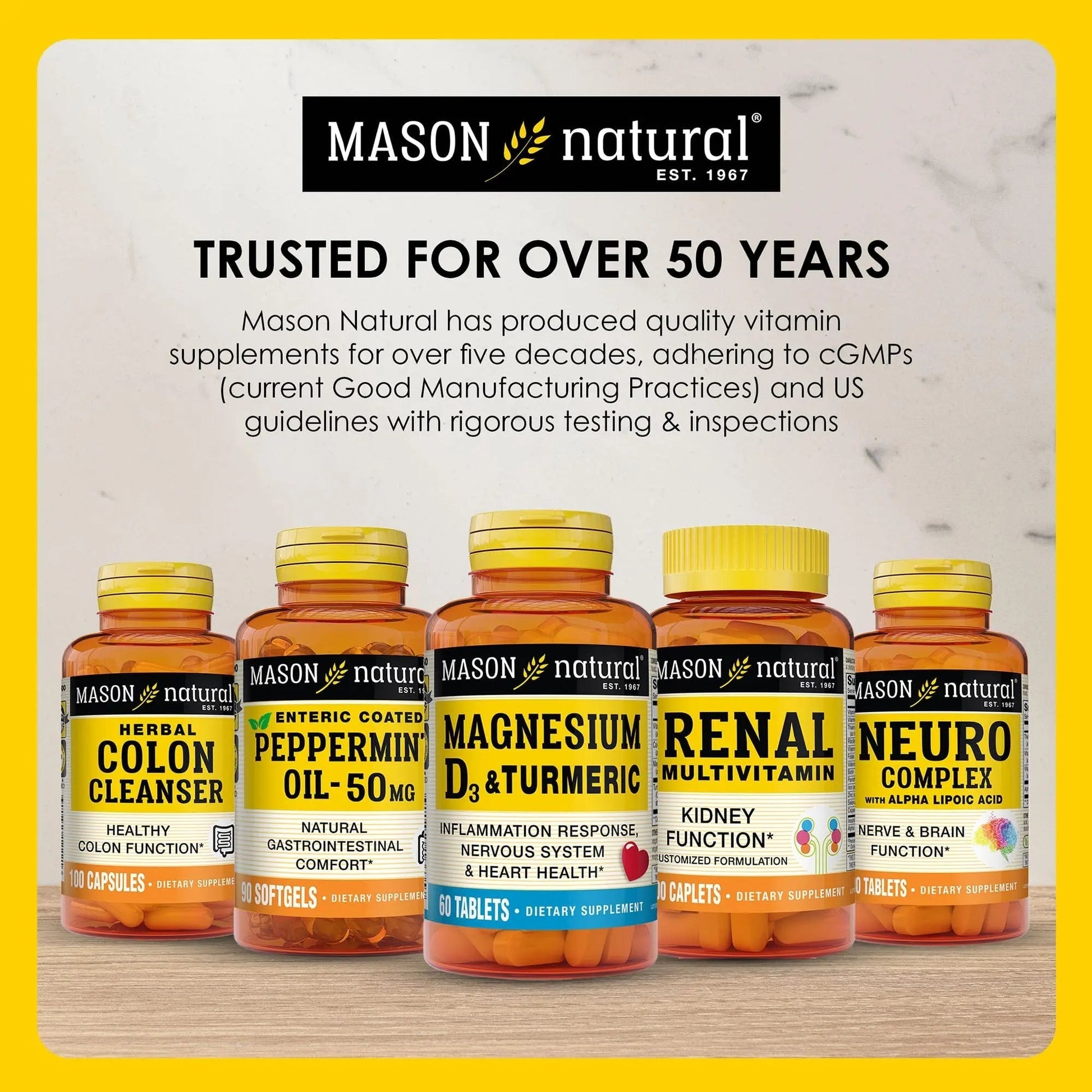 MASON NATURAL Renal Multivitamin, with ALA, Biotin, & B Vitamins for Daily Support,100 Caplets MASON NATURAL