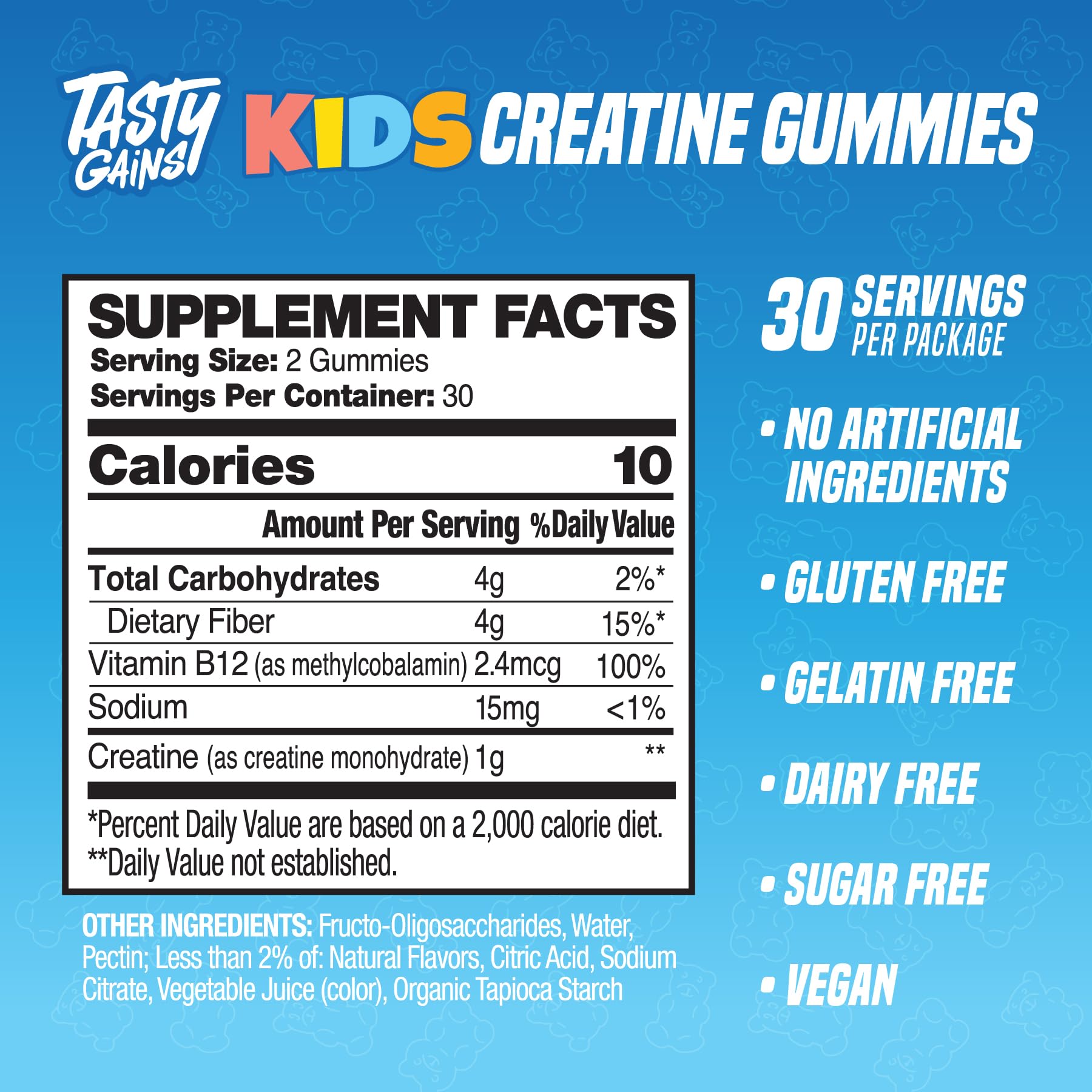 TASTY GAINS Kids & Teen Creatine Gummies with Vitamin B12 for Growth Support, Easy Chew Daily Supplement, Gummy Vitamins for Kids and Teens, Ages 5+ TASTY GAINSBuy Supplements Australia