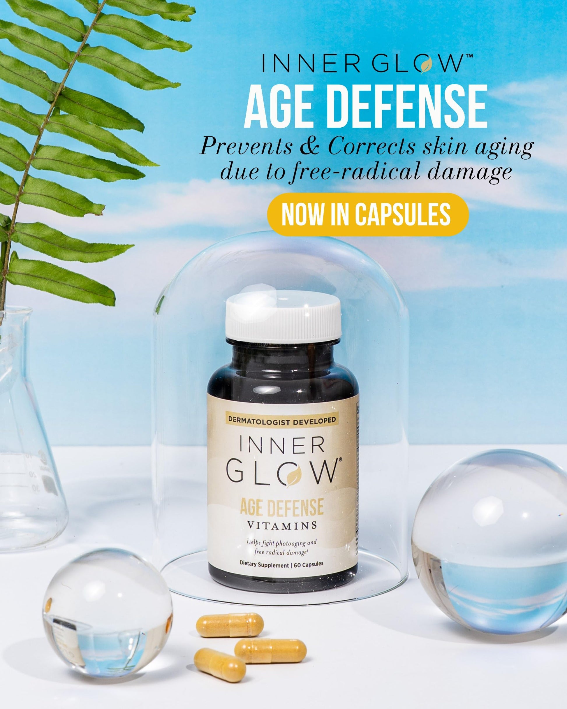 Inner Glow Age Defense Vitamins - Dermatologist and Plastic Surgeon Developed to Fight photoaging and Melasma, Polypodium Leucotomos Antioxidant Formula – Vegan, Gluten-Free – 60 Capsules Inner GlowBuy Supplements Australia