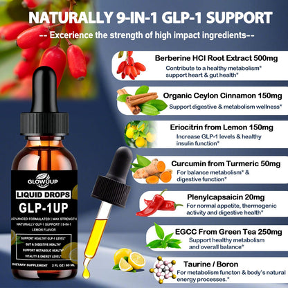 GLP-1 Supplement for Women & Men, 9-in-1 Naturally GLP-1 Support w. Berberine HCI Cyelon Cinnamon Green Tea Eriocitrin, GLP1 for Gut Digestion Metabolic, GLP-1 Drops 6X Stronger Than Capsules GLOVVUUPBuy Supplements Australia