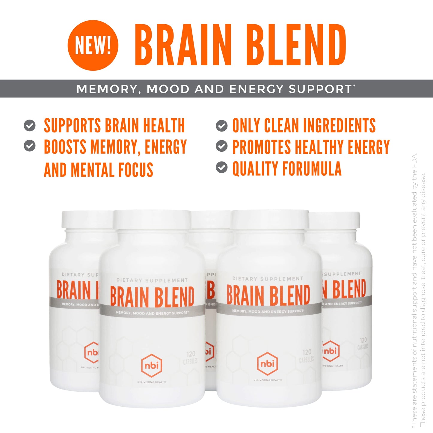 NBI Brain Blend for Memory, Focus, Concentration, Cognitive Function for Men & Women | Caffeine-Free with ALCAR, Alpha Lipoic Acid, Huperzine A, Turmeric | Nootropic | 120ct Capsules NBIBuy Supplements Australia