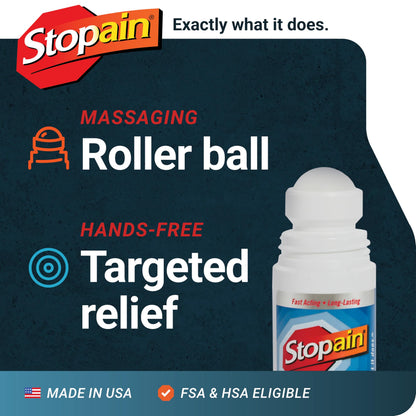 Stopain Pain Relief Roll On Gel 3oz, USA Made, Max Strength Fast Acting with MSM, Glucosamine, Menthol for Arthritis, Lower Back, Knee, Neck, HSA FSA Approved OTC Topical Analgesic Products StopainBuy Supplements Australia