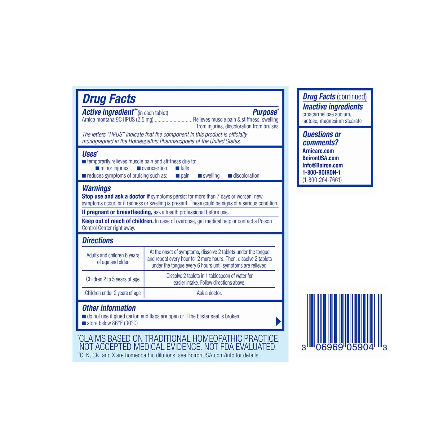 Boiron Arnicare Tablets for Pain Relief from Muscle Pain, Joint Soreness, Swelling from Injury or Bruises - 120 Count (2 Pack of 60) BoironBuy Supplements Australia