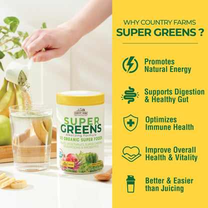 Country Farms Super Greens Apple Banana Powder Smoothie, Organic Super Foods, USDA Organic Drink Mix, Fruits, Vegetables, Mushrooms, Superfood Nutrition, 40 Servings, 2 Pack Country FarmsBuy Supplements Australia