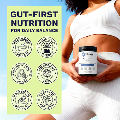 Elevex Labs Gut Health Supplement Powder – Digestive Health Formula with Colostrum, Tributyrin & PHGG Prebiotics for Gut Health, Gut Lining, Gut-Brain & Bloating Relief