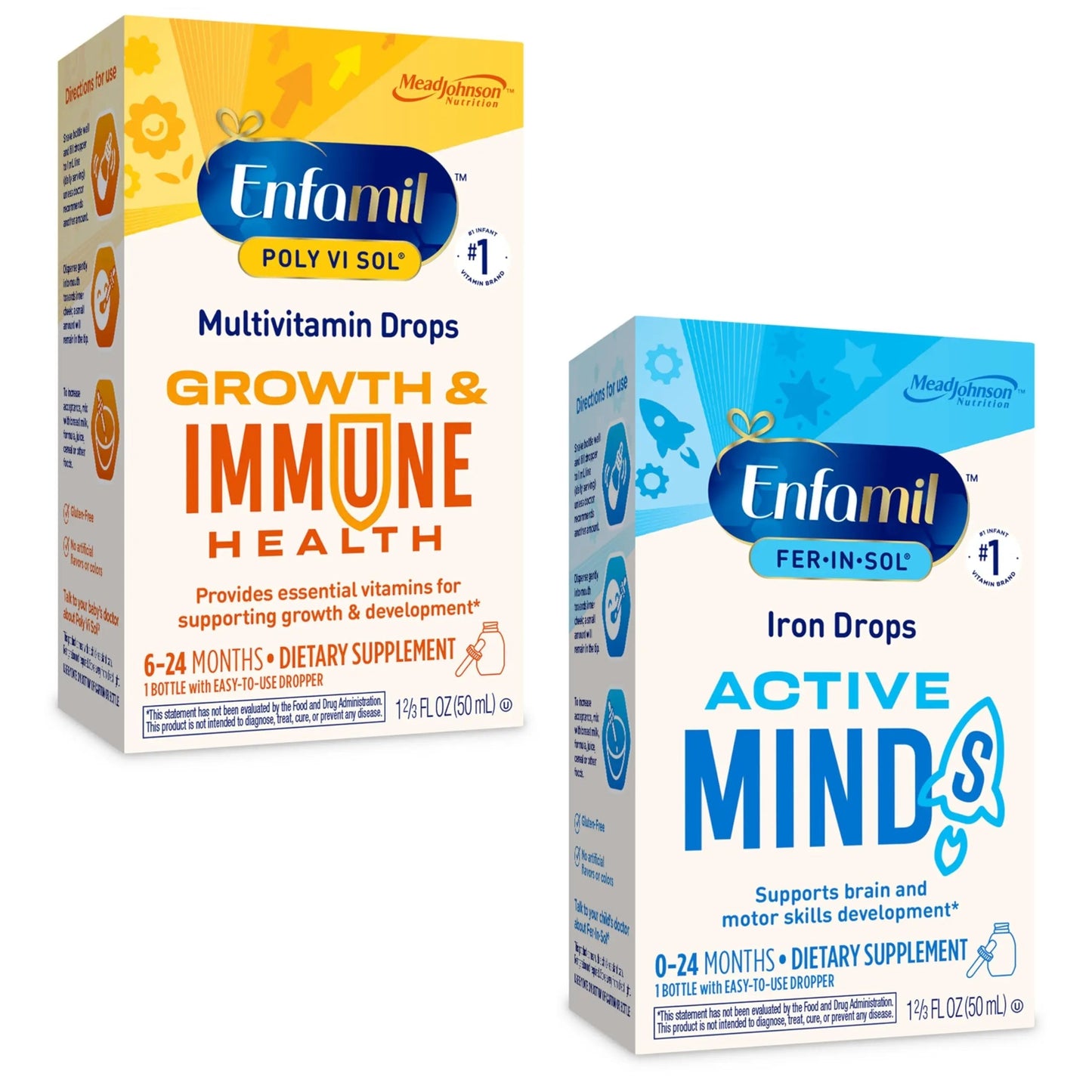 Enfamil Poly-Vi-Sol and Fer-in-Sol Iron Liquid Drop Multivitamin Supplements for Infants and Toddlers, 2x50 mL Dropper Bottle Enfamil Prenatals & Baby VitaminsBuy Supplements Australia