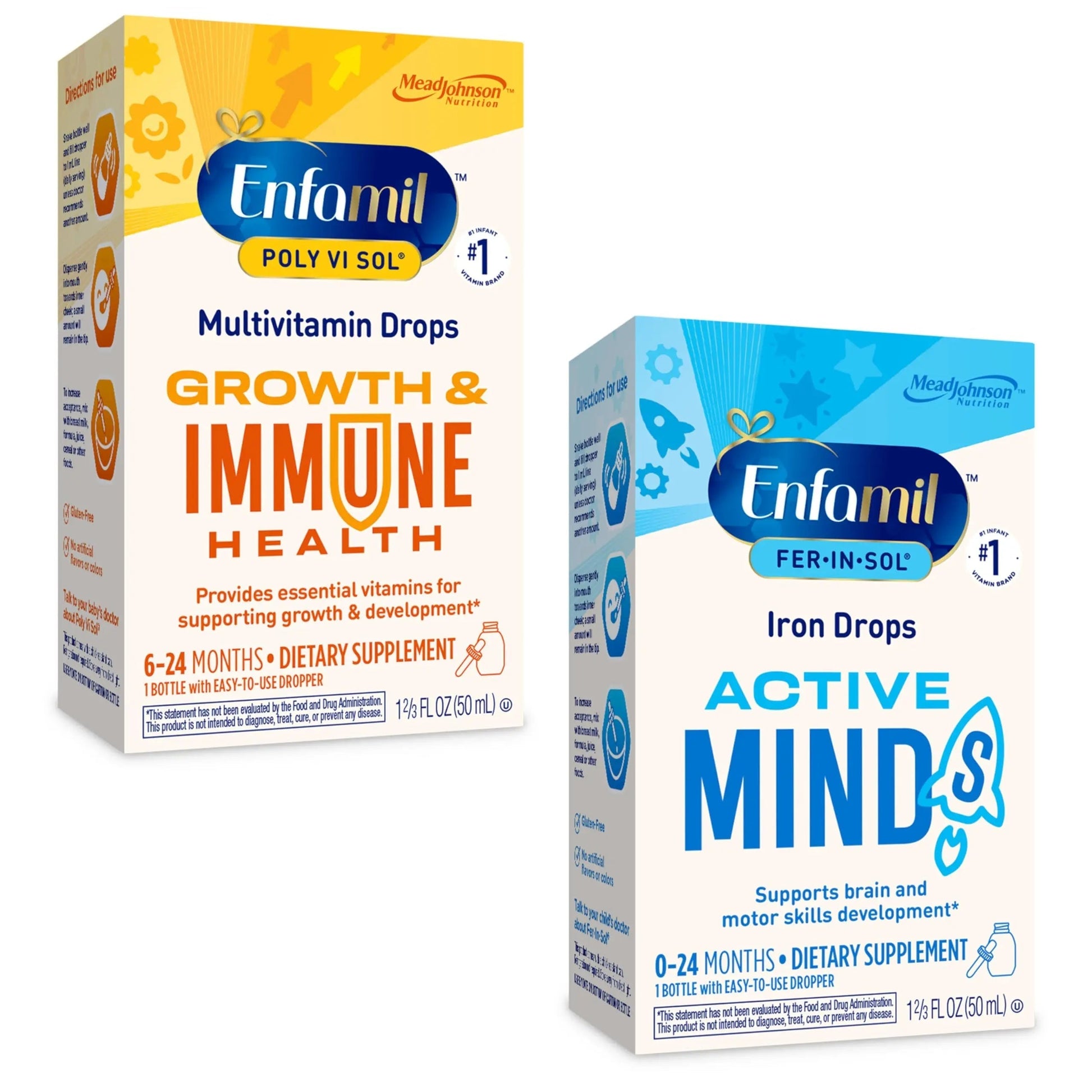 Enfamil Poly-Vi-Sol and Fer-in-Sol Iron Liquid Drop Multivitamin Supplements for Infants and Toddlers, 2x50 mL Dropper Bottle Enfamil Prenatals & Baby VitaminsBuy Supplements Australia
