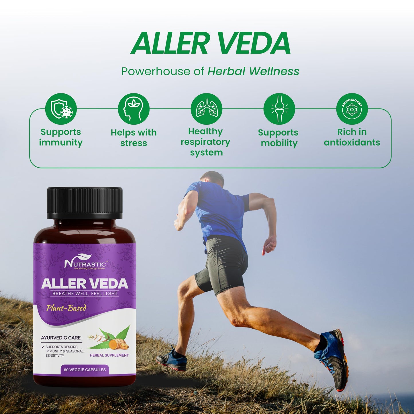 Nutrastic Aller Veda Respiratory Wellness Supplement with Pure Tulsi, Amla, Turmeric, and Neem | Natural Support for Healthy Breathing | 60 Caps NutrasticBuy Supplements Australia