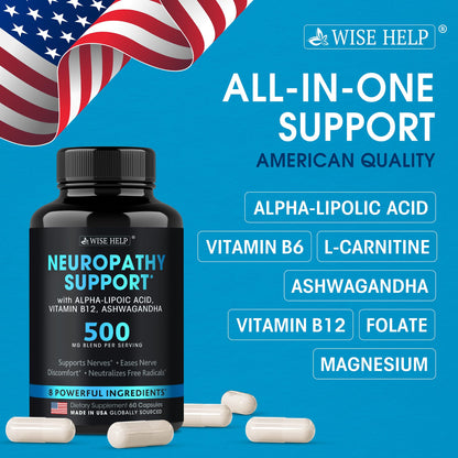 Neuropathy Support Natural Nerve Discomfort Relief - Made in USA - Nerve Antioxidant for Trigeminal Neuralgia, Diabetic & Peripheral Neuropathy - Hands, Neck, Feet & Toes Treatment Formula - 60 Caps WISEHELPBuy Supplements Australia