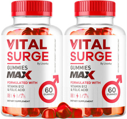 (2 Pack) Vital Surge - Vital Surge for Men, Max Maximum Strength 1050 MG, VitalSurge Supplement Support Gummy Advanced Formula, Premium Vitamin Gomitas (120 Gummies) LIVORKABuy Supplements Australia