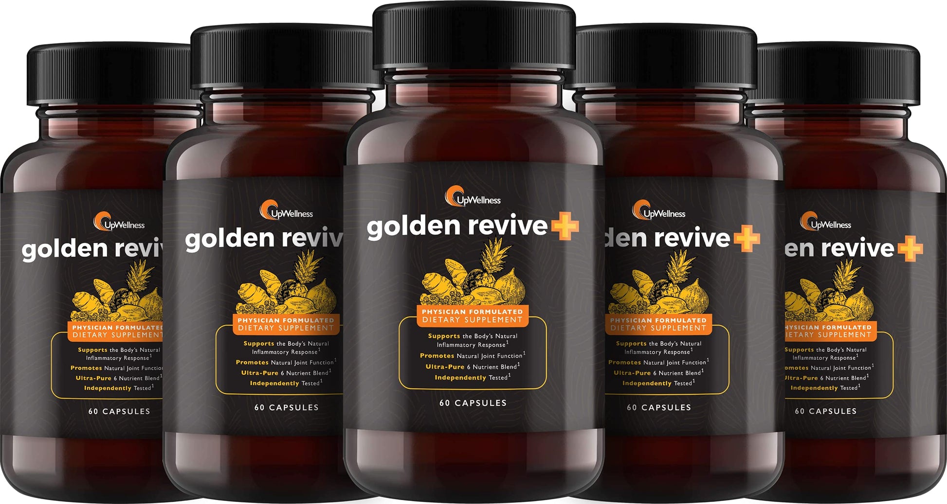 UpWellness Golden Revive + Joint Support Supplement Featuring Turmeric with Black Pepper, Quercetin, and Magnesium- Turmeric Boswellia Supplement - 6 Active Ingredients - 60 Capsules, 5 Pack UpWellnessBuy Supplements Australia