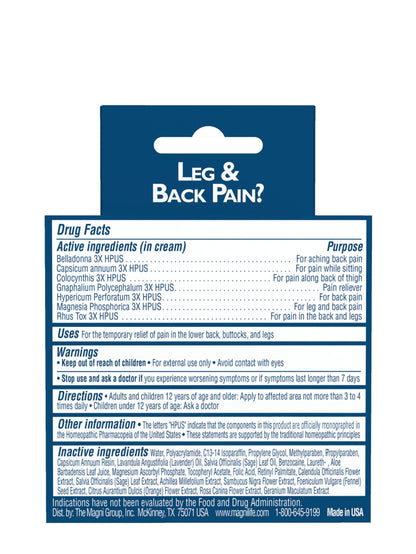 MagniLife Leg & Back Pain Relief Cream (4 oz), Topical Support for Leg Pain & Lower Back Discomfort, Fast Absorbing, No Residue, Mild Scent, Massage-in Formula MagniLifeBuy Supplements Australia