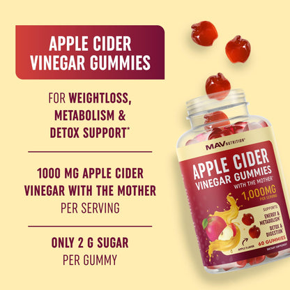 Organic Apple Cider Vinegar Gummies (60 Ct.) | Weight, Digestion, Detox, Immunity & Diet Support MAV NUTRITIONBuy Supplements Australia