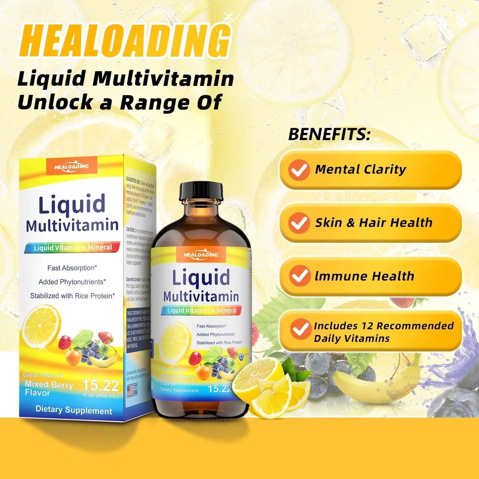 HEALOADING Nutritious Liquid Multivitamin for Women：Liquid Multi Vitamin with Amino Acids Zinc Selenium Mixed Fruit Flavor HEALOADINGBuy Supplements Australia