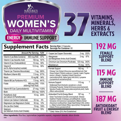 Multivitamin for Women - with Vitamins A, C, D, E, B6, B12, Zinc, Calcium & Magnesium, Womens Daily Multi Vitamin Multimineral Supplement Nature's NutritionBuy Supplements Australia