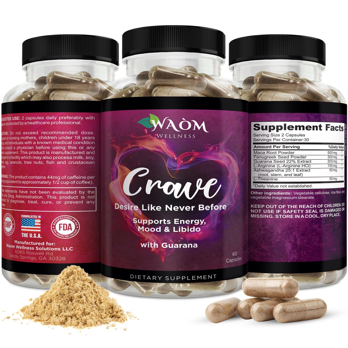 Waòm Wellness Crave – Women’s Desire Booster with Maca, Ashwagandha & L-Theanine – Natural Energy, Mood & Hormone Balance Support – 60 Vegan Capsules Waòm WellnessBuy Supplements Australia