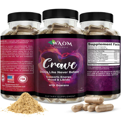 Waòm Wellness Crave – Women’s Desire Booster with Maca, Ashwagandha & L-Theanine – Natural Energy, Mood & Hormone Balance Support – 60 Vegan Capsules Waòm WellnessBuy Supplements Australia