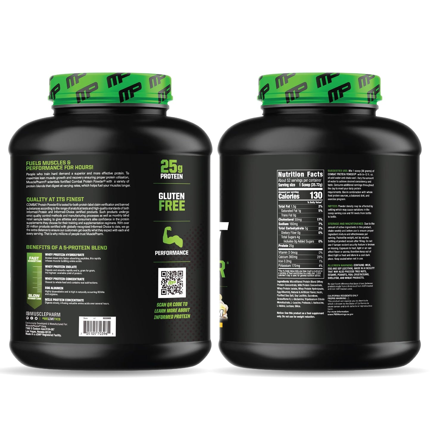 MusclePharm Combat Protein Powder, Banana Cream - 4 lb - Gluten Free - 52 Servings Muscle PharmBuy Supplements Australia