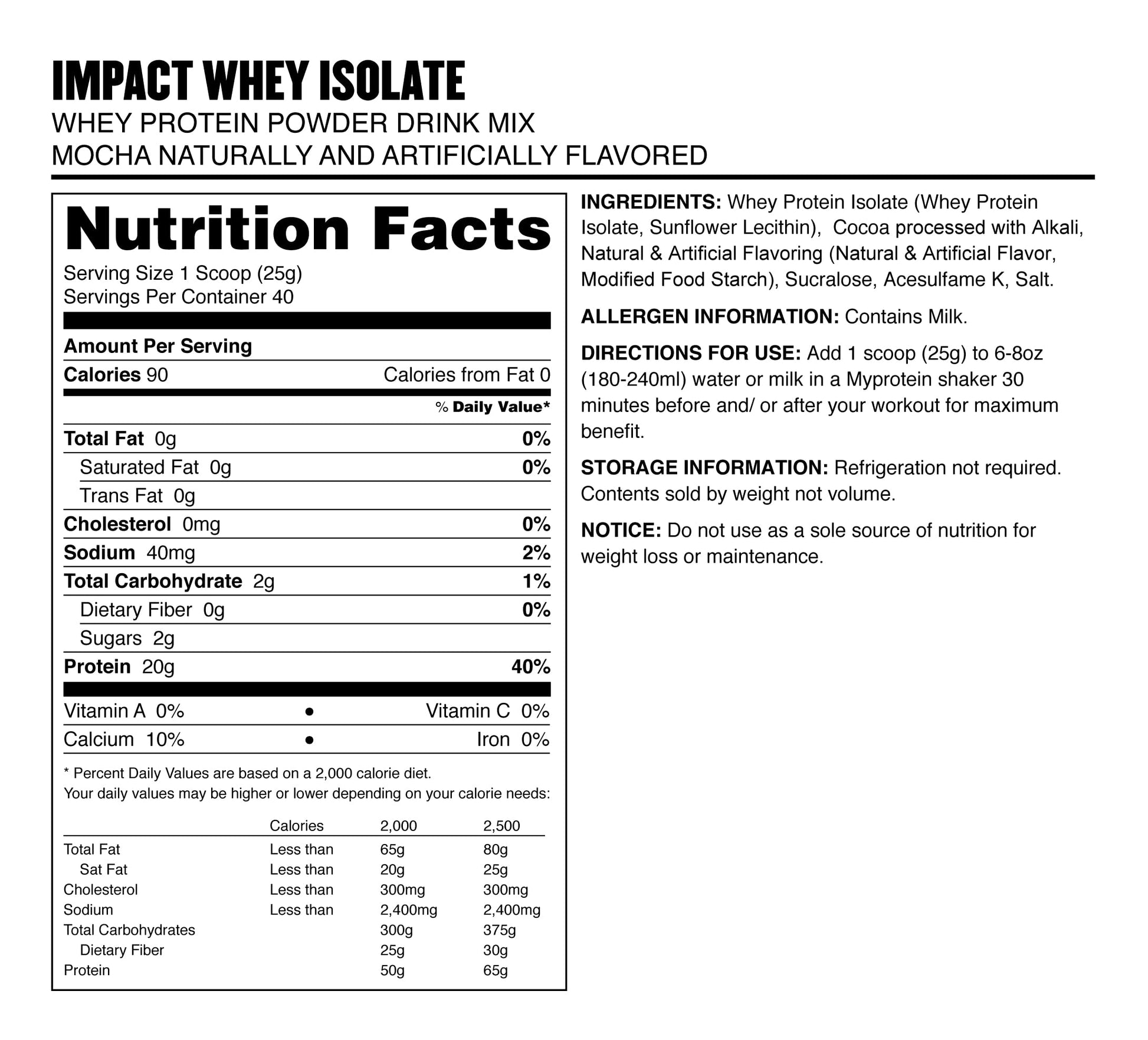 Myprotein Impact Whey Isolate - Mocha, 2.2 Lbs (40 Servings) MyproteinBuy Supplements Australia