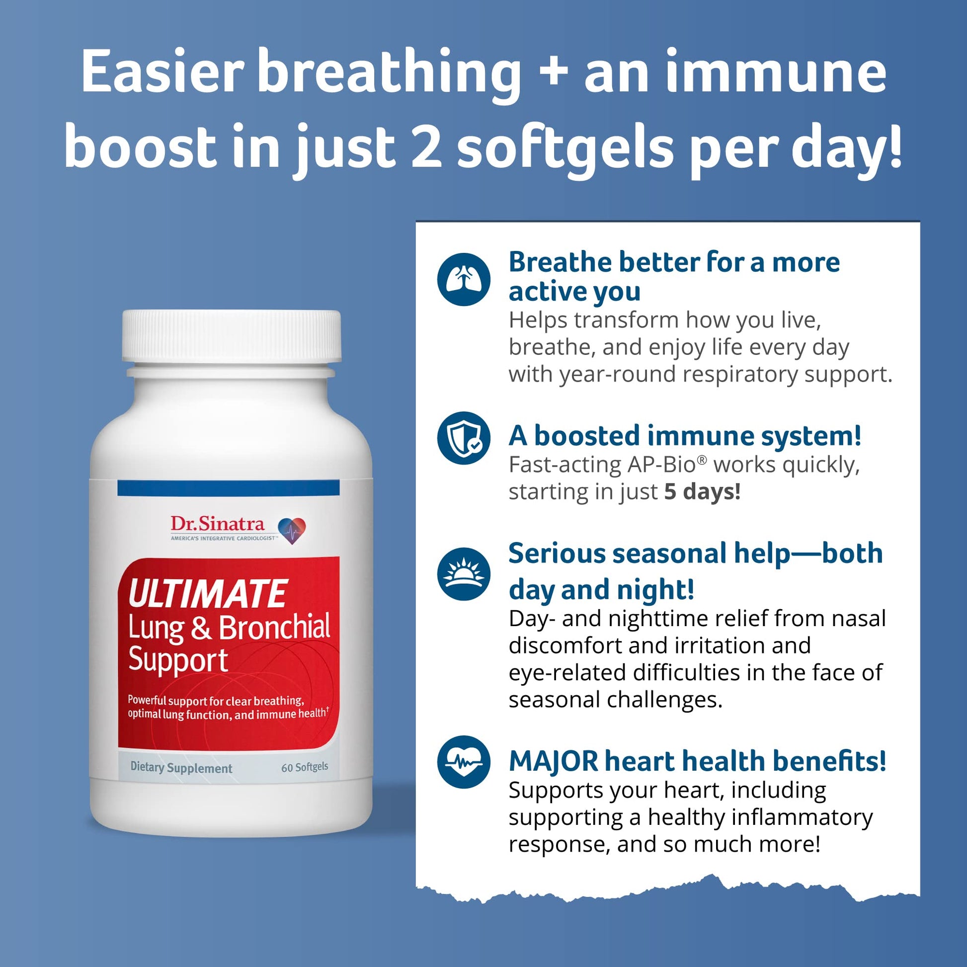 Dr. Sinatra Ultimate Lung & Bronchial Support Supplement for Lung Health, Clear Breathing, Immune and Heart Health, and Seasonal Respiratory Challenge Support (60 Capsules, 30-Day Supply) Dr. SinatraBuy Supplements Australia