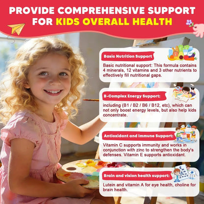 (2 Pack) Sugar Free Calcium Multivitamin Gummies for Kids - Nutritional, Immune, Bone Support, Whole Multivitamin, with Vitamins A, C, D, B1, B2, B6 JIANKYTZ