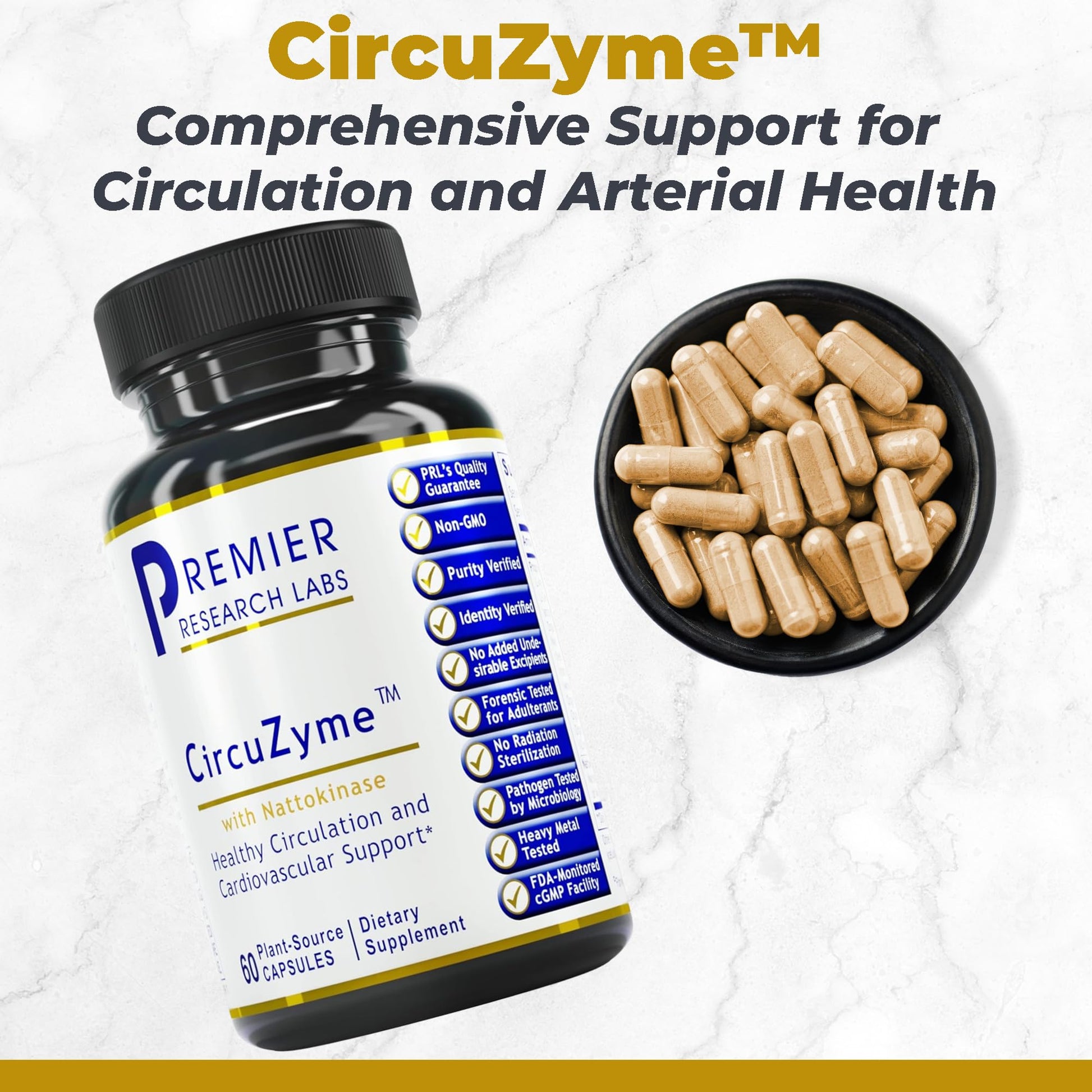 Premier Research Labs CircuZyme - Blood Circulation Supplements Supporting Blood Flow & Vascular Support Featuring Diosmin, Cayenne & Nattokinase, for Men and Women - 60 Vegetarian Capsules Premier Research LabsBuy Supplements Australia