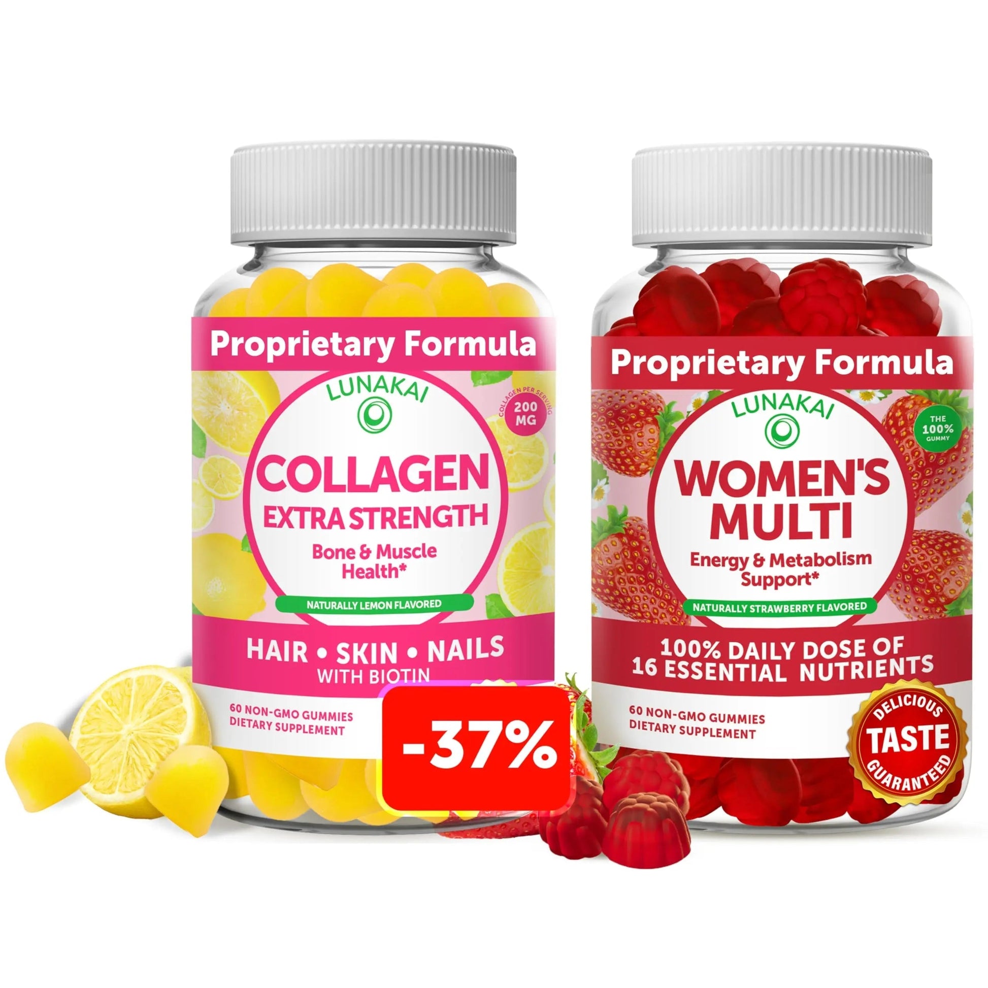 Lunakai Collagen and Women's Multivitamin Gummies Bundle - Non-GMO Anti Aging Supplements with Biotin, Zinc, Vitamin C and E LunakaiBuy Supplements Australia