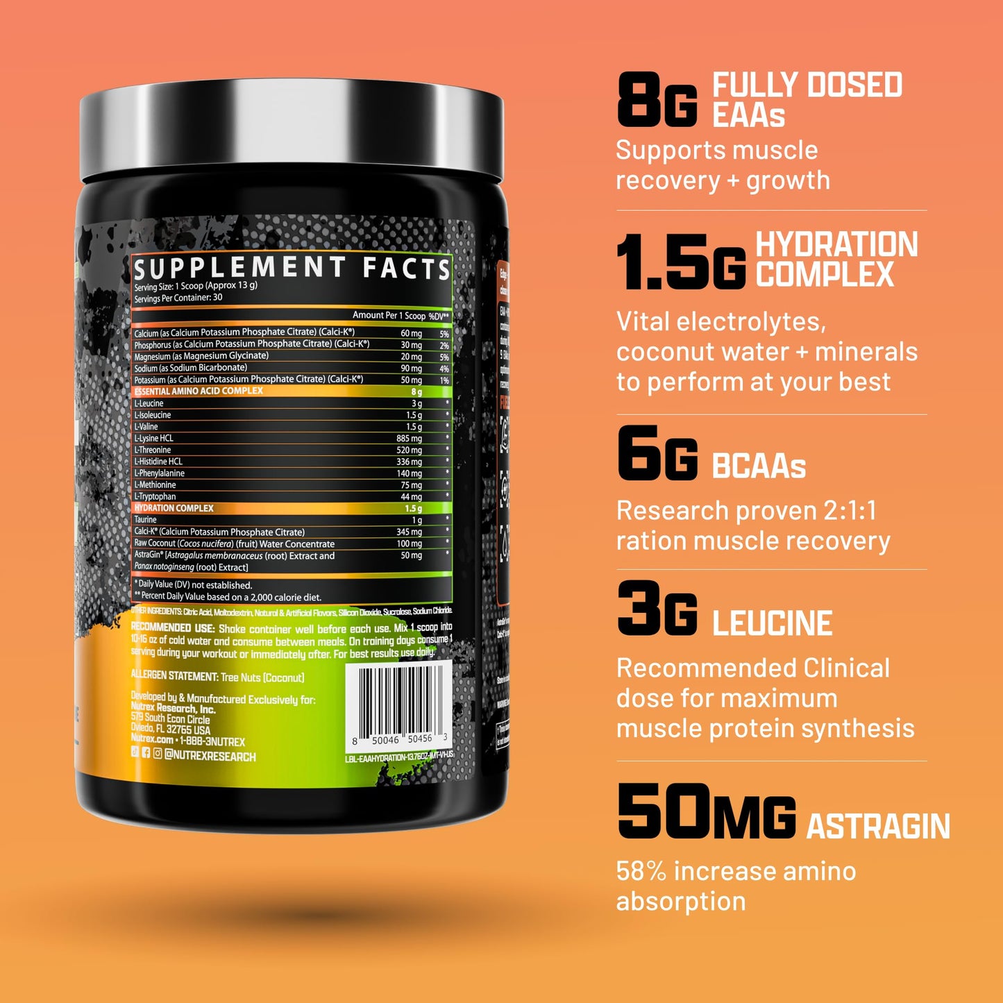 Nutrex Research EAA Hydration | EAAs + BCAA Powder | Muscle Recovery, Strength, Muscle Building, Endurance | 8G Essential Amino Acids + Electrolytes | 30 Servings It's Mango Time Nutrex ResearchBuy Supplements Australia