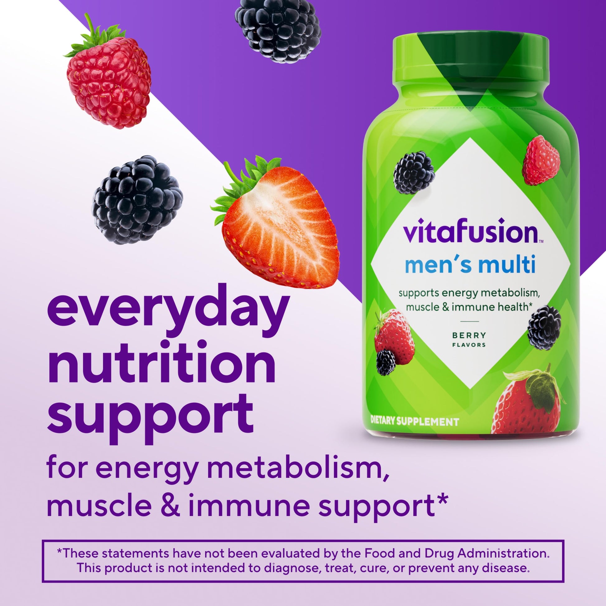 vitafusion Adult Gummy Vitamin Supplement for Men, Berry Flavored, A, C, D, E, B6, B12, Daily, 120 Count, 60 Day Supply VitafusionBuy Supplements Australia