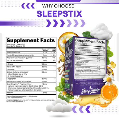 Sleep Aid Melatonin Powder Tryptophan Glycine Valerian Root Magnesium For Sleep Lemon Balm L Theanine Magnesium Glycinate Zinc Sleep Aid Myo Inositol GABACalm B6 5 HTP Stress Relief 20 Stix Clean NutraceuticalsBuy Supplements Australia