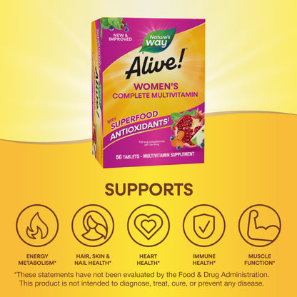 Nature's Way Alive! Daily Complete Multivitamin for Women, Supports Energy Metabolism, Hair, Skin & Nails*, B-Vitamins