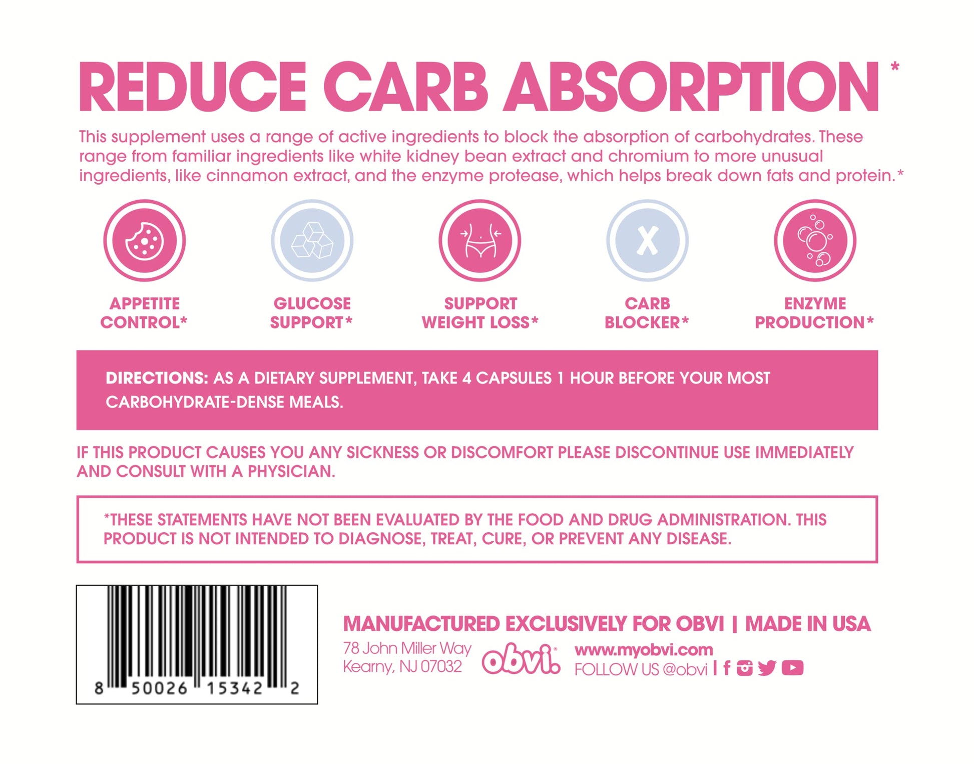 Obvi Guilt Free Carb Blocker, Block Carb Absorption, Support Weight Loss, Healthier Nails ObviBuy Supplements Australia