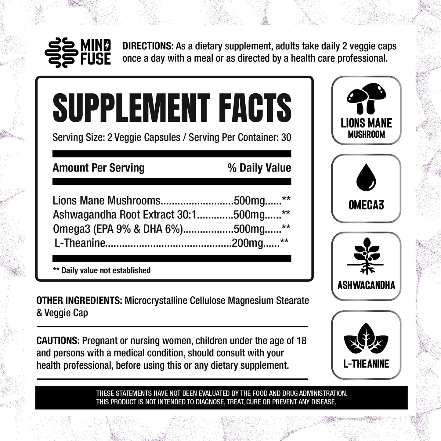 Nootropic Memory Booster Supplement for Adults - Lion’s Mane Capsules with Omega-3, Ashwagandha & L-Theanine for Focus & Memory - Gluten-Free 60 Capsules Mind FuseBuy Supplements Australia