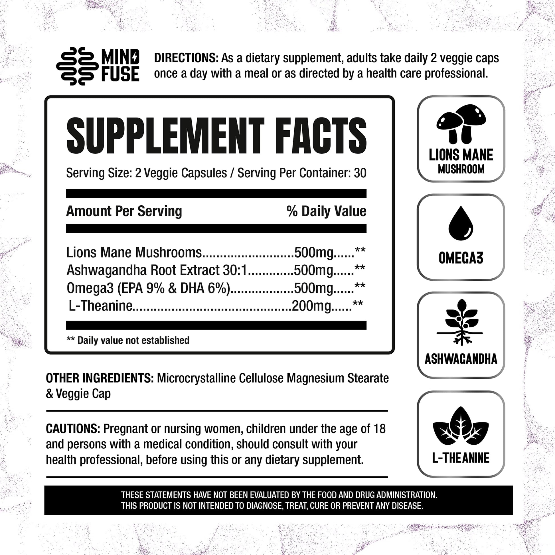 Nootropic Memory Booster Supplement for Adults - Lion’s Mane Capsules with Omega-3, Ashwagandha & L-Theanine for Focus & Memory - Gluten-Free 60 Capsules Mind FuseBuy Supplements Australia