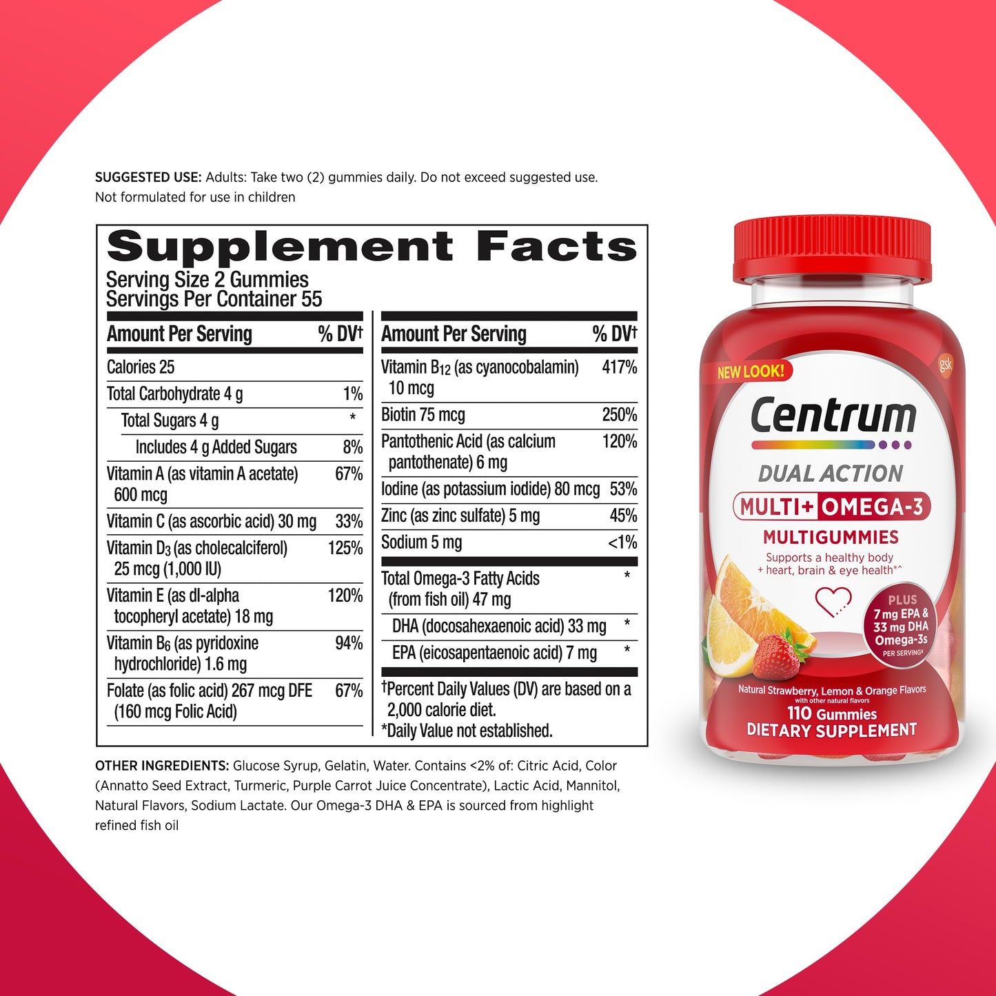 Centrum MultiGummies Multi+ Omega 3 Dual Action, Adult Multivitamin, Multivitamin/Multimineral/Omega 3 CentrumBuy Supplements Australia