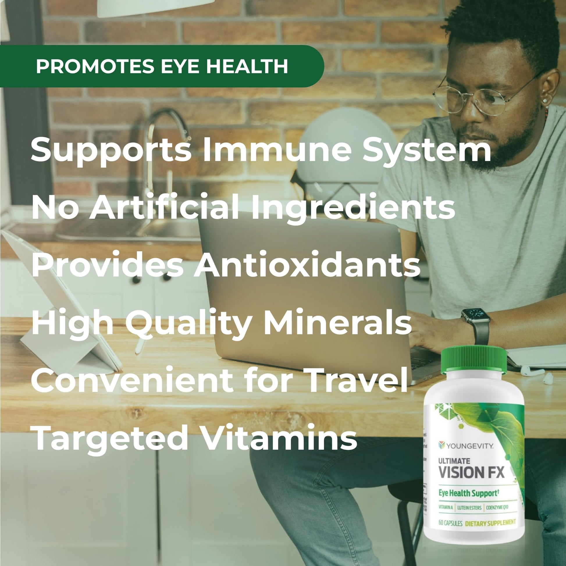 Youngevity Ultimate Vision FX™ - Eye Vitamin & Mineral Supplement Blend - Lutein, CoQ10, Vitamins A, C, E, Zinc, Chromium, Selenium for Eye Health (60 Capsules) YoungevityBuy Supplements Australia