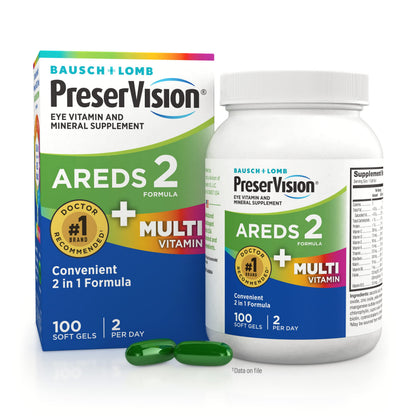 PreserVision AREDS 2 + Multivitamin, #1 Eye Doctor Recommended Brand, 2-in-1 Eye Vitamin with Lutein, Zeaxanthin, Zinc, and Vitamin C, D & E, 100 Softgels PreserVisionBuy Supplements Australia