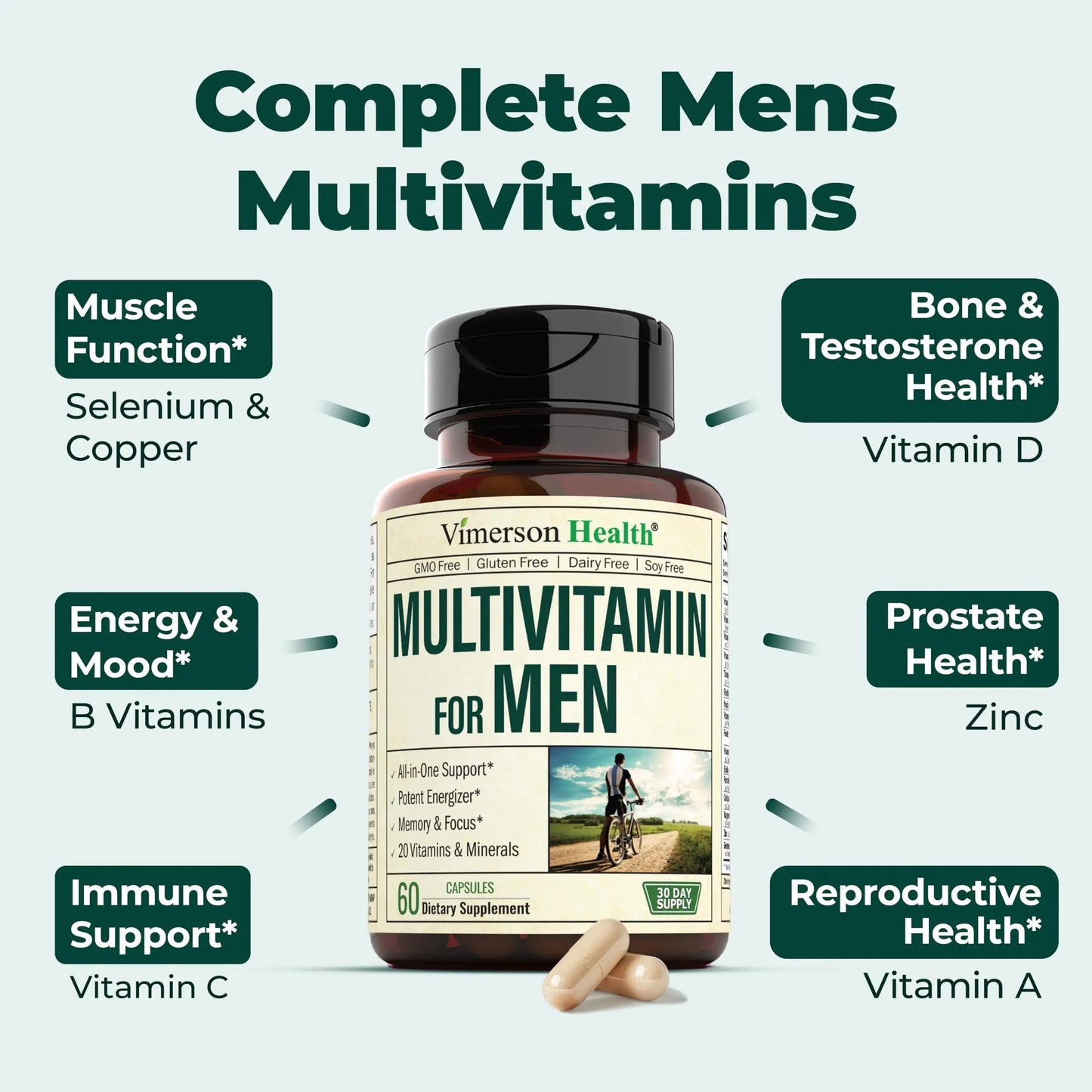 Vimerson Health Multivitamin for Men & Tongkat Ali for Men with Horny Goat Weed, Maca Root Powder, Tribulus Terrestris, Saw Palmetto Extract Vimerson Health