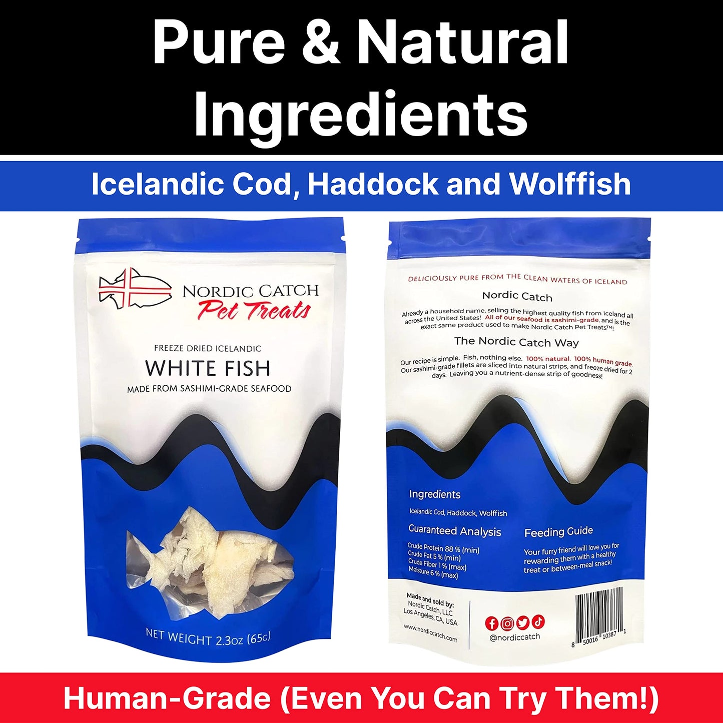 Nordic Catch Freeze Dried Fish Pet Treats from Iceland - Pure, All Natural Seafood Snacks for Dogs, Cats and Other Pets - Human Safe Ingredients, Made from Sashimi Grade Seafood - White Fish Nordic CatchBuy Supplements Australia