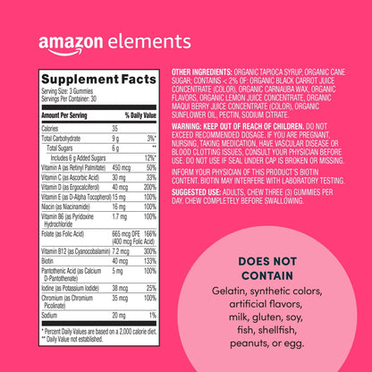 Amazon Elements - Adult Women’s Organic Multivitamins, 90 Gummies (30 servings), Vegetarian Amazon ElementsBuy Supplements Australia