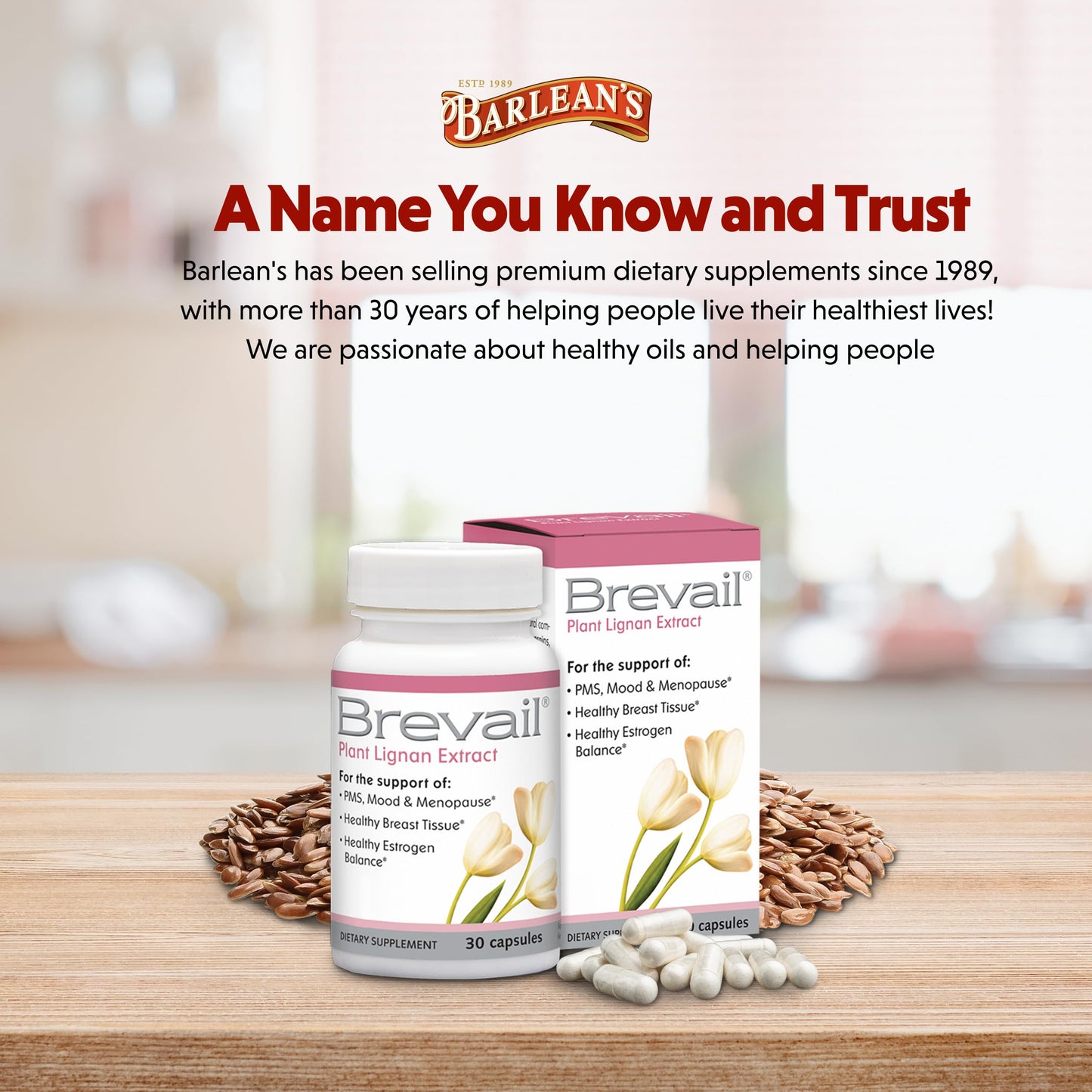 Brevail Plant Lignan Extract Capsules, Proactive Breast Health Supplement with 50 mg SDG Lignans from Flax Seed Hulls for Healthy Estrogen Balance and PMS Mood Support Pills, 30 Count Barlean'sBuy Supplements Australia