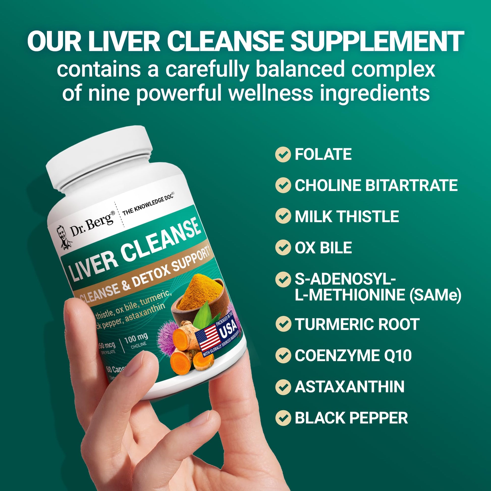 Dr. Berg Liver Cleanse Detox Capsules w/Unique Blend of Milk Thistle, Ox Bile & Folate - Liver Supplement Includes Turmeric, Black Pepper & Choline - 60 Capsules Dr. Berg NutritionalsBuy Supplements Australia