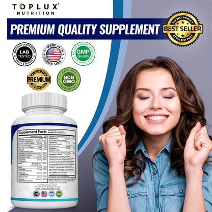 Toplux Brain Supplement Nootropic – Brain Pills Vitamin with DMAE, Bacopa Monnieri, L-Gutamine, for Men Women, 60 Capsules, Nutrition TopluxBuy Supplements Australia