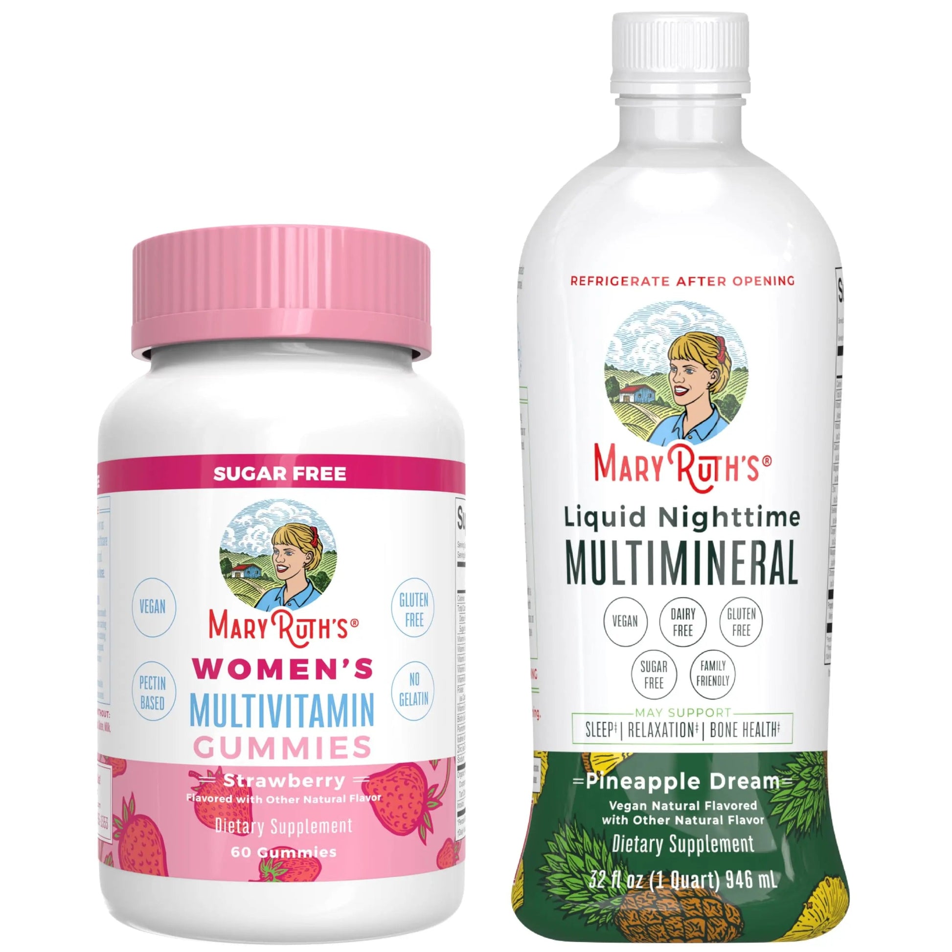 MaryRuth's Multivitamin Gummies for Women (Strawberry) & Liquid Nighttime Multimineral (Pineapple) | Clean Label Project Verified MARYRUTH'S